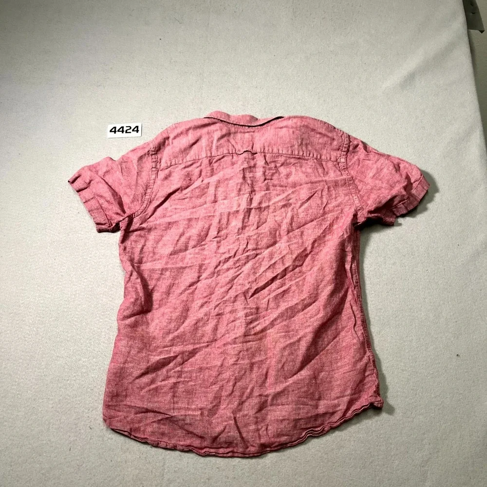 Banana Republic Shirt Mens L Pink‎ Linen Cotton Slim Fit Short Sleeve Button Up